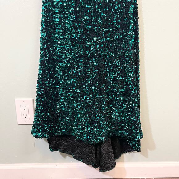 Love & Lemonade Green Sequin Dress Lace Up Backless Mermaid Maxi size XS NWT - Picture 14 of 15